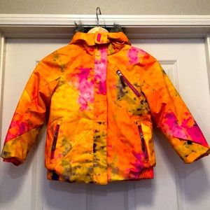 Girls Spyder ski jacket Size 7 in neon Orange , Pink and Purple color